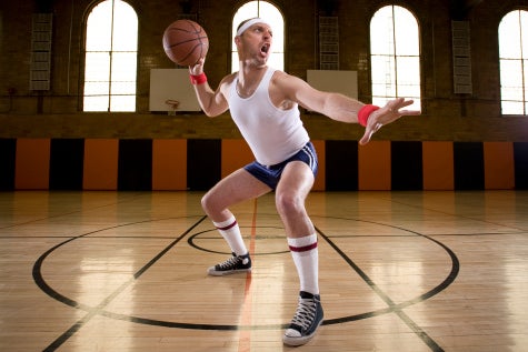 Overly confrontational amateur basketball player on the court.